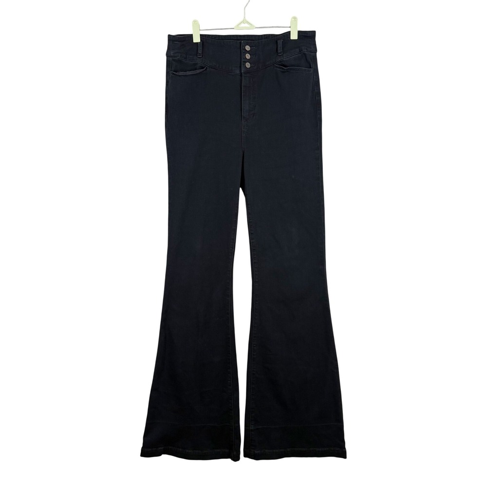 PAIGE Genevieve Angled Waist Band High Rise Flare Jeans Size 31 Indigo Dark Wash
